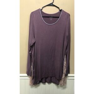 LOGO Lori Goldstein Long Sleeve Top  Lace Sides Size XL  A283015